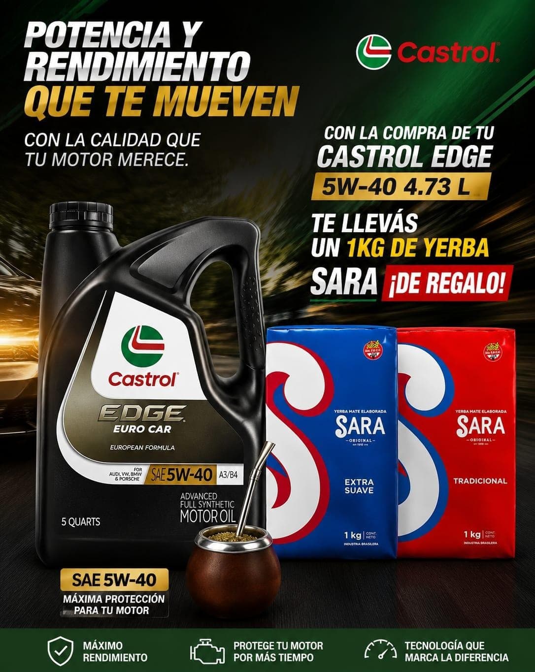 aceite 5w40 castrol 4.731L